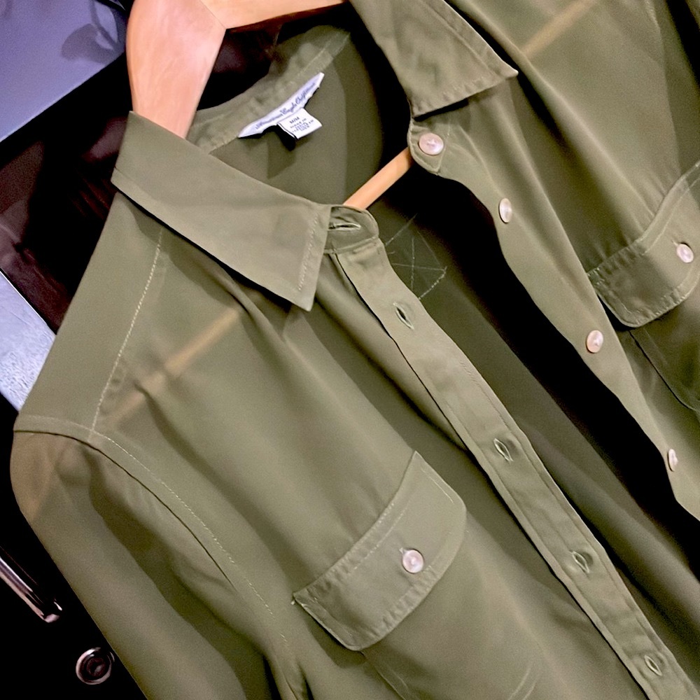 American Eagle Outfitters,olive green sheer collared shirt - Picture 4 of 7